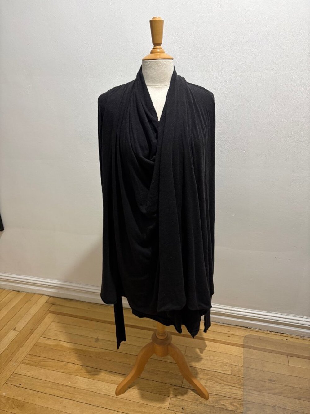 Rick Owens Lilies long sleeve drape front waterfall cardigan in black jersey